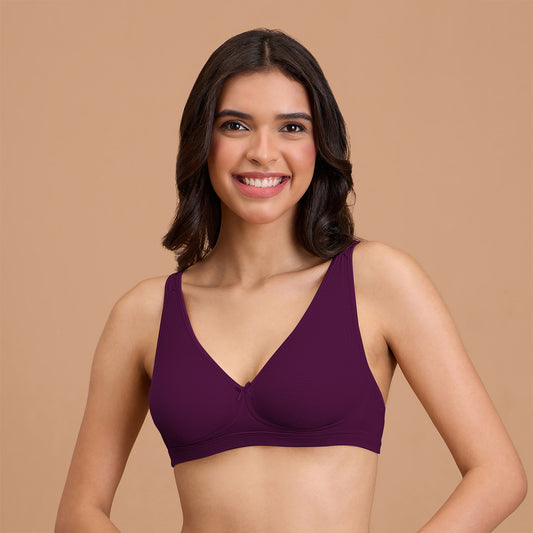 Modal Akin To Skin Super Soft Non Wired Bra With Removable Cookies-NYB387-Eggplant