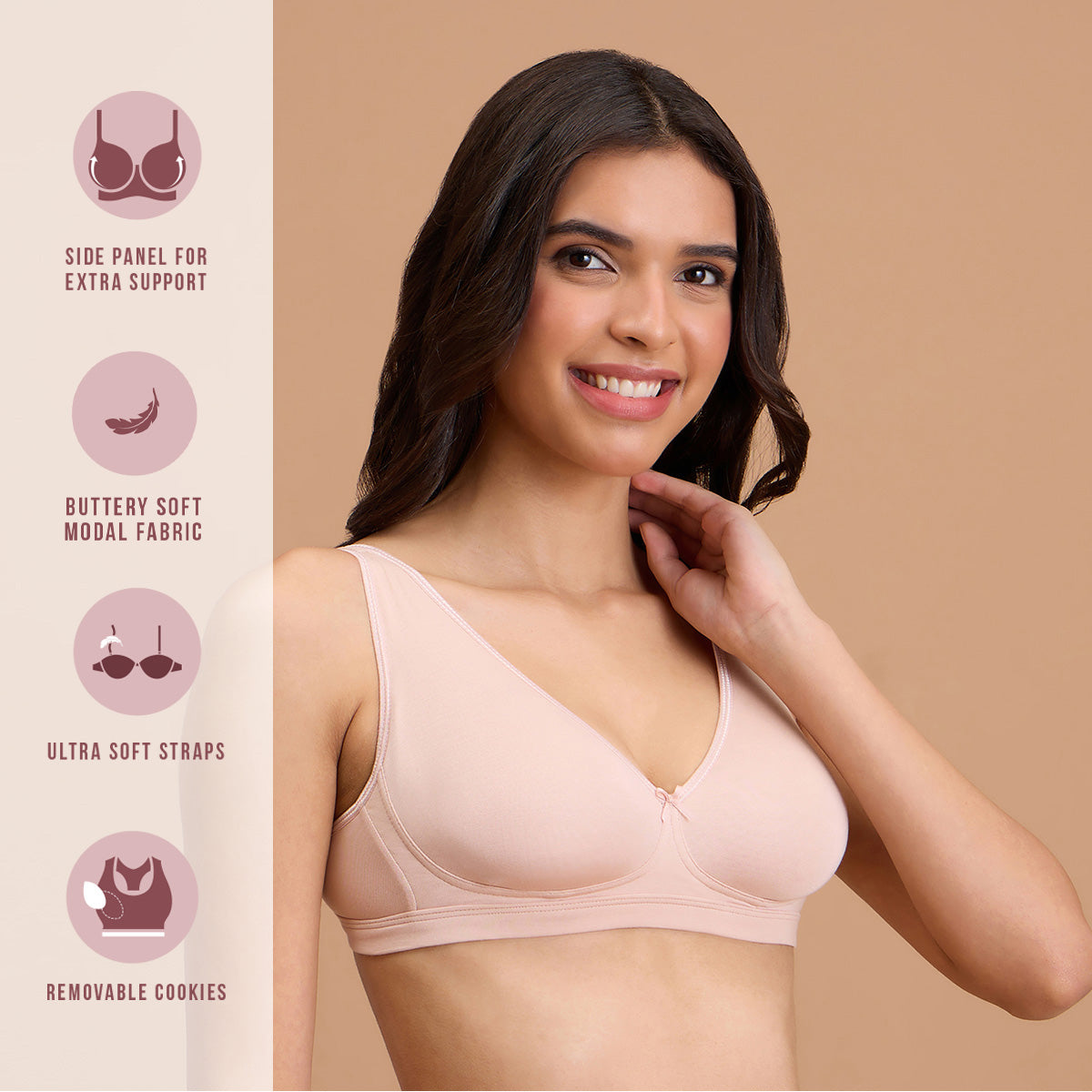 Nykd By Nykaa Modal Akin To Skin Super Soft Non Wired Bra With Removable Cookies-NYB387-Nude