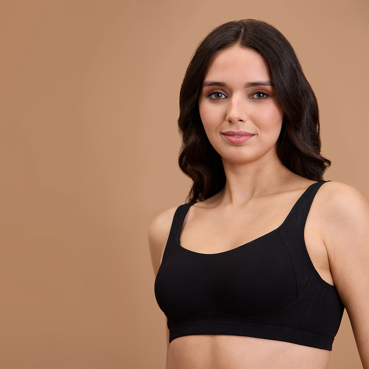 Cotton Non Padded Non Wired Everyday Comfort Bra-NYB388-Black