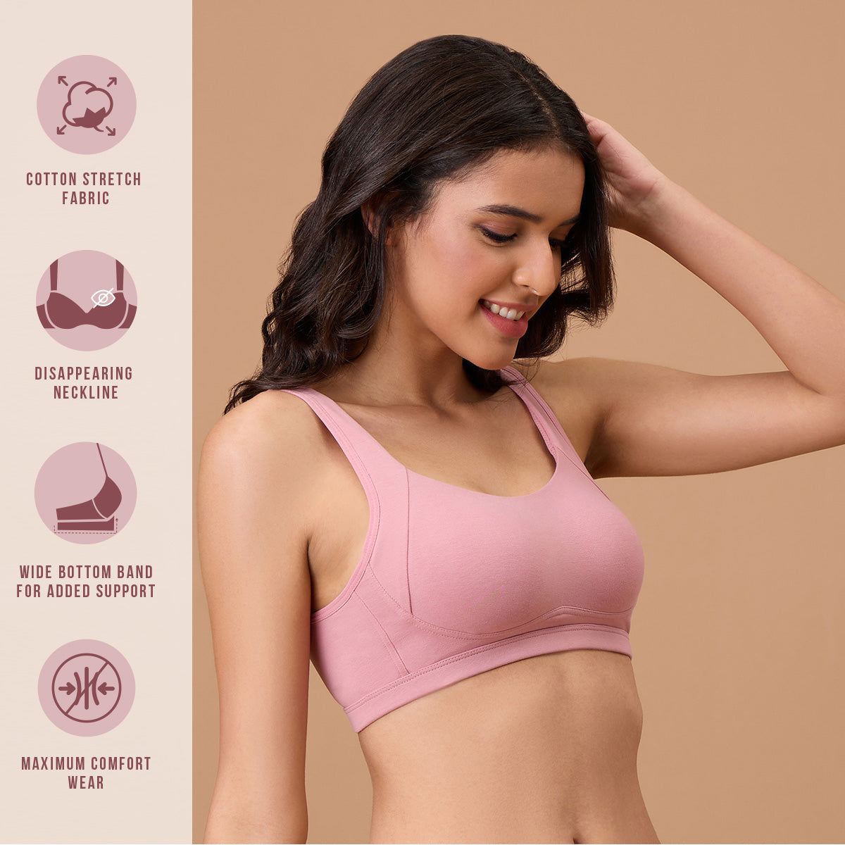 Cotton Non Padded Non Wired Everyday Comfort Bra-NYB388-Blush