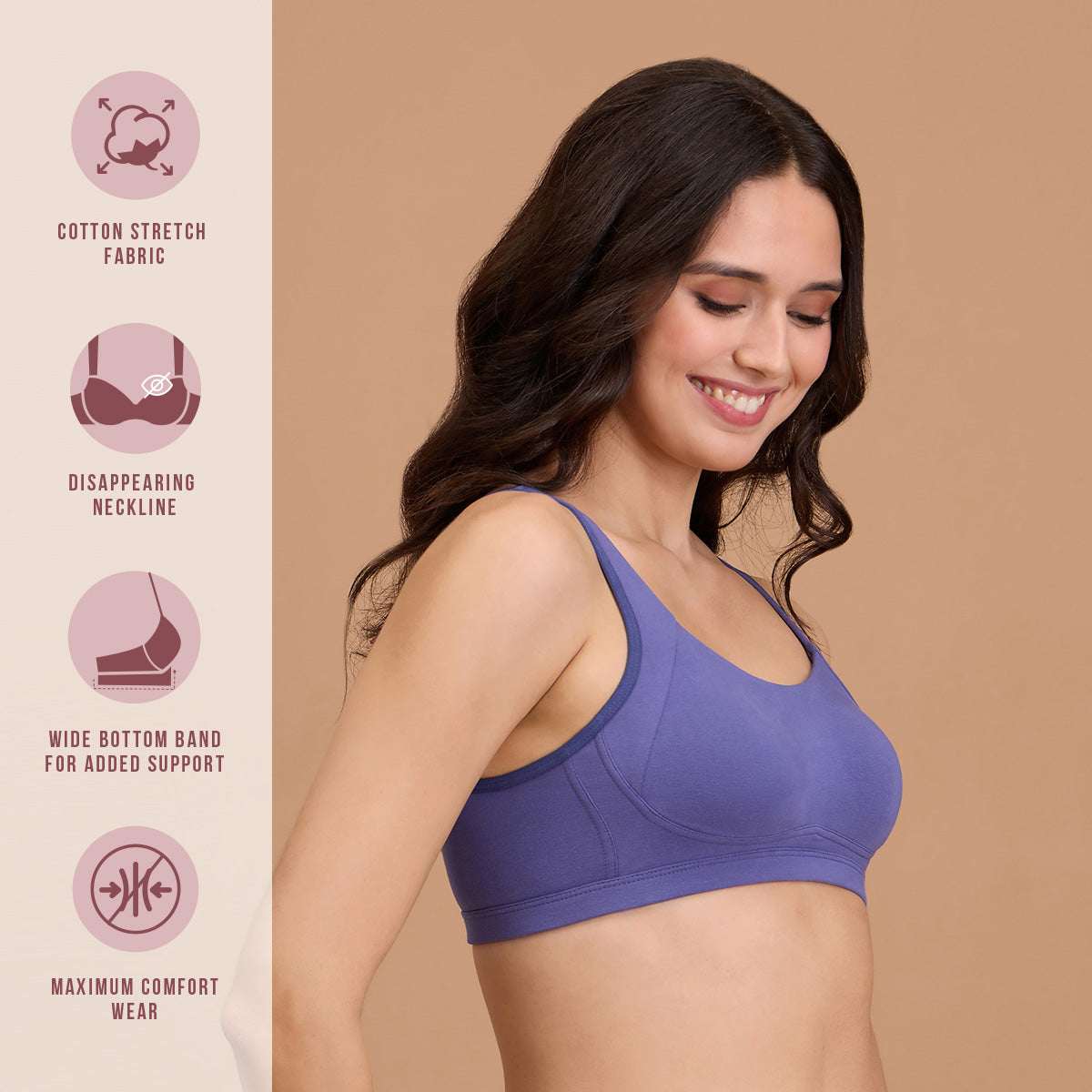 Cotton Non Padded Non Wired Everyday Comfort Bra-NYB388-D.Purple