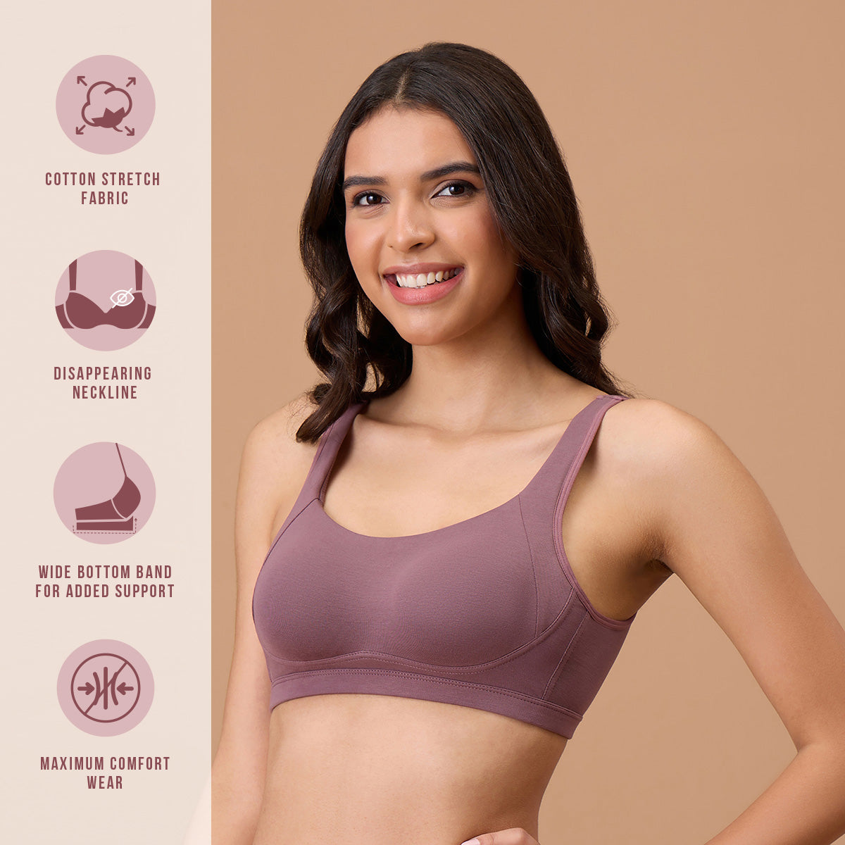 Cotton Non Padded Non Wired Everyday Comfort Bra-NYB388-Flint