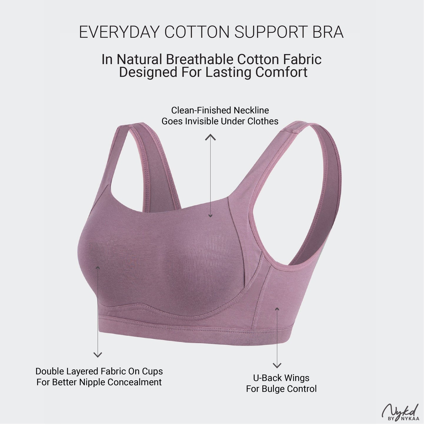 Cotton Non Padded Non Wired Everyday Comfort Bra-NYB388-Flint