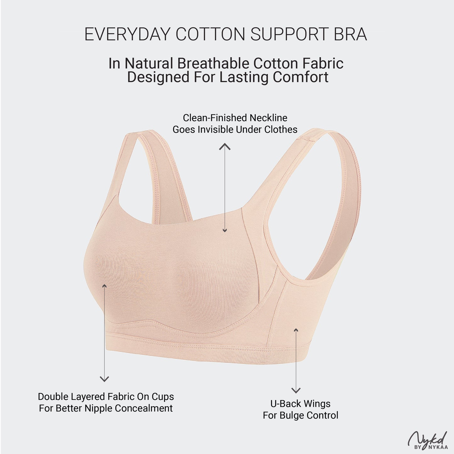 Cotton Non Padded Non Wired Everyday Comfort Bra-NYB388-Sand