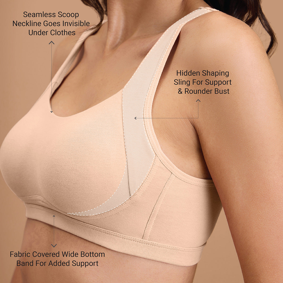 Cotton Non Padded Non Wired Everyday Comfort Bra-NYB388-Sand