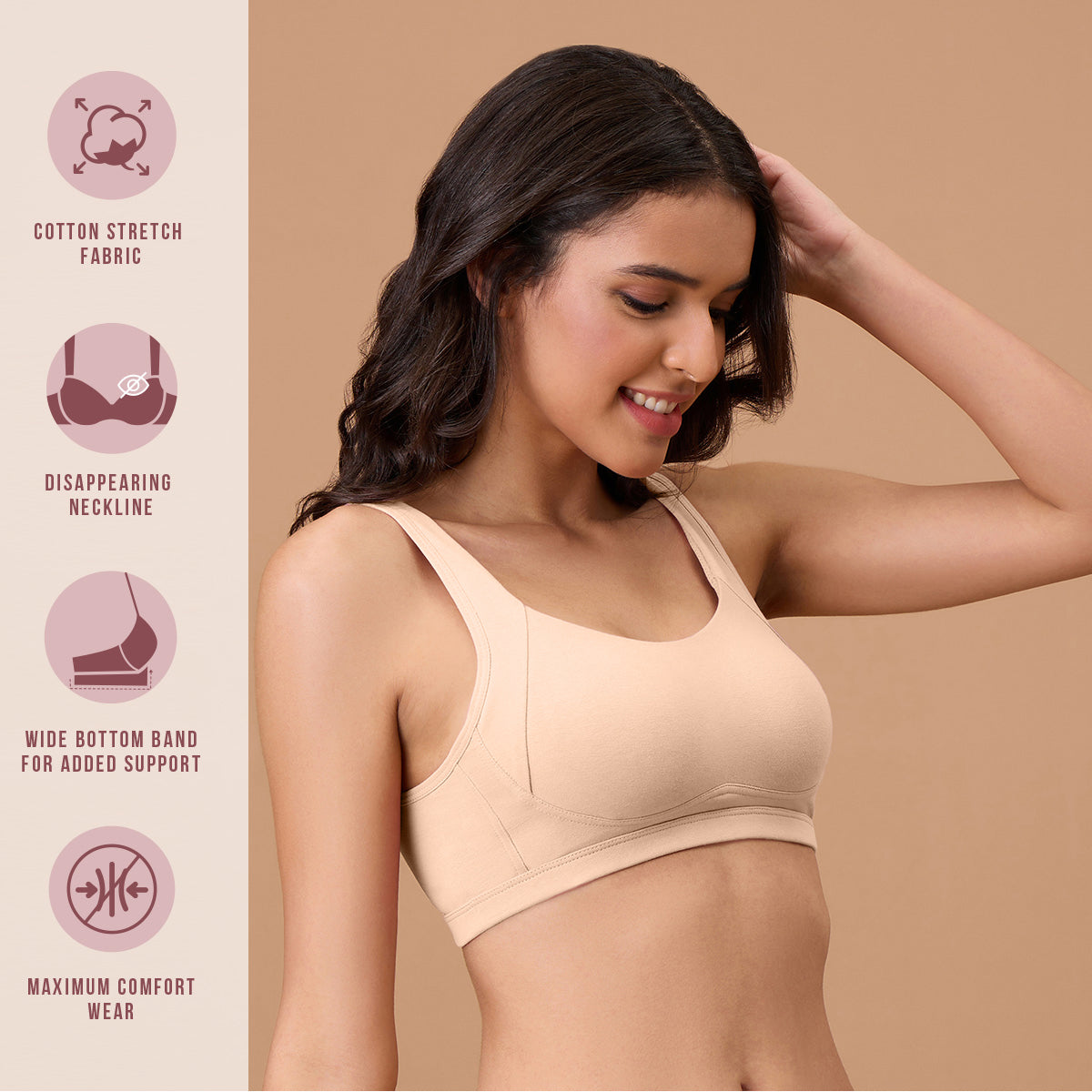 Cotton Non Padded Non Wired Everyday Comfort Bra-NYB388-Sand