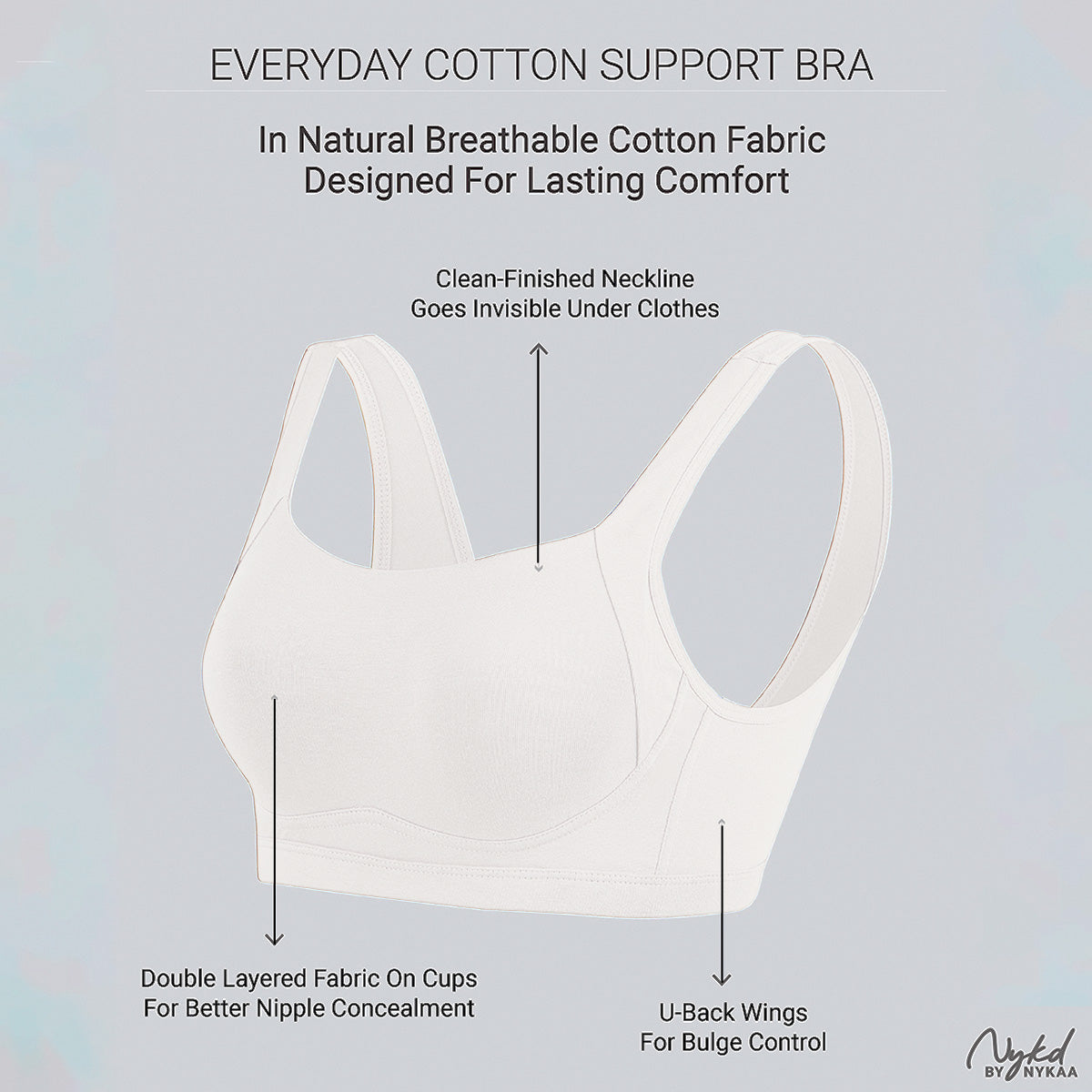 Nykd By Nykaa Breathe Cotton Non Padded Non Wired Everyday Comfort Bra NYB388 White