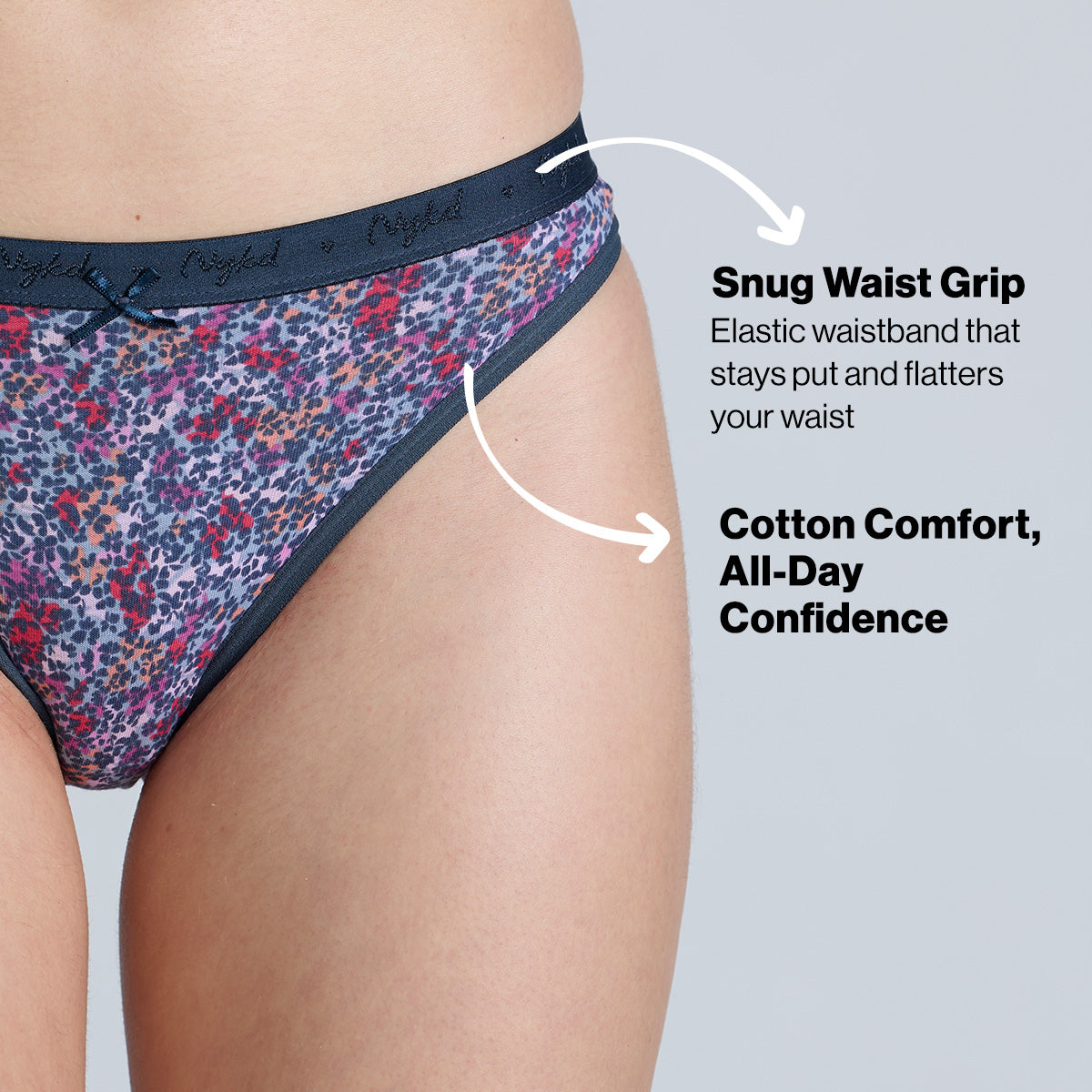 NYKD By Nykaa Low Rise Cotton Bikini Panty with Outer Elastic-NYP390-Assortment 18-P03