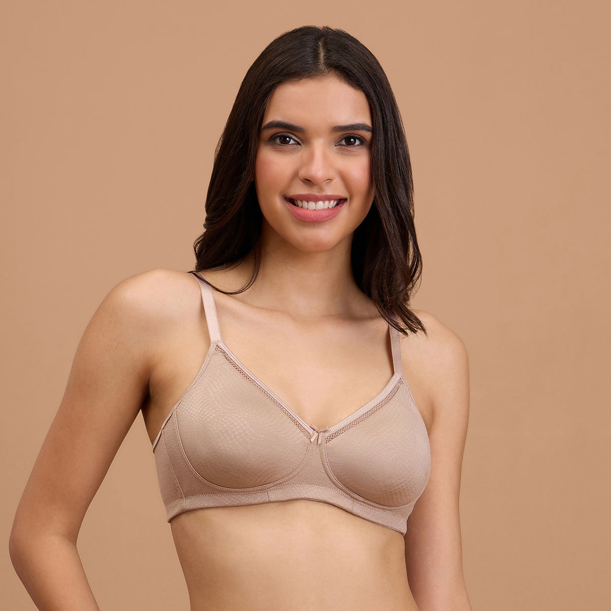 Nykd By Nykaa Hidden Support Non Padded Non Wired Bra In Luxe Jacquard Fabric-NYB390-Nude