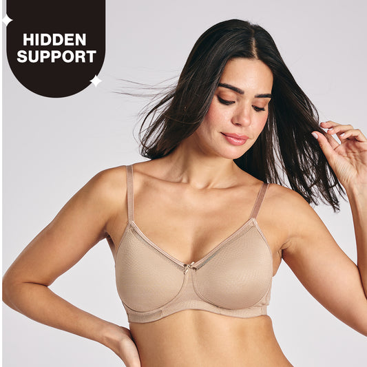 Hidden Support Non Padded Non Wired Bra In Luxe Jacquard Fabric-NYB390-Nude