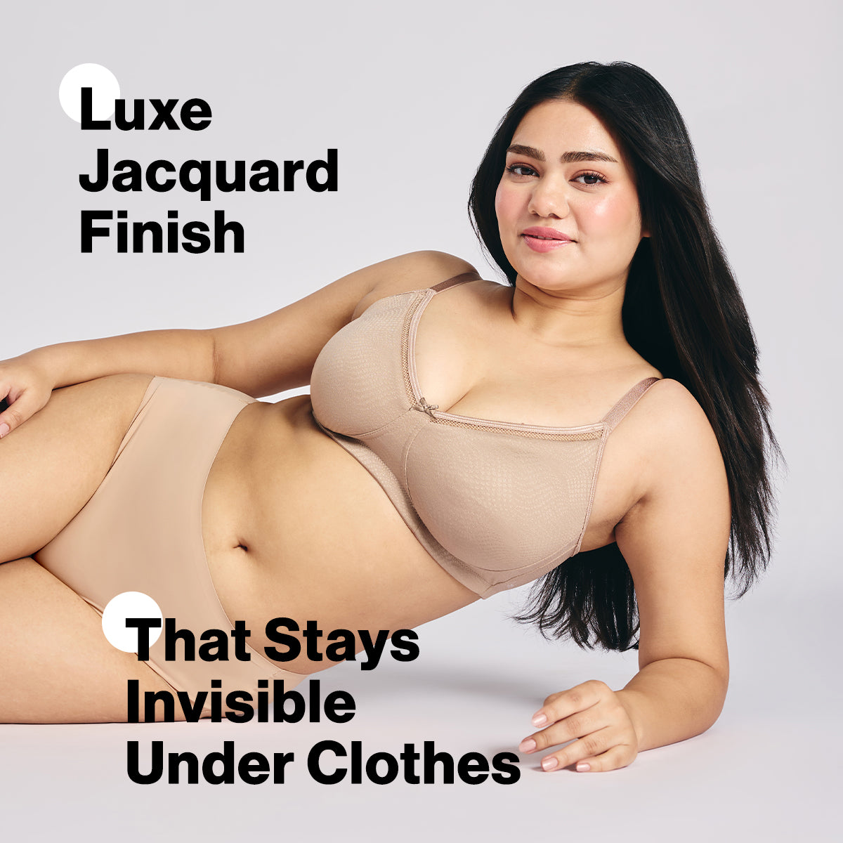 Hidden Support Non Padded Non Wired Bra In Luxe Jacquard Fabric-NYB390-Nude