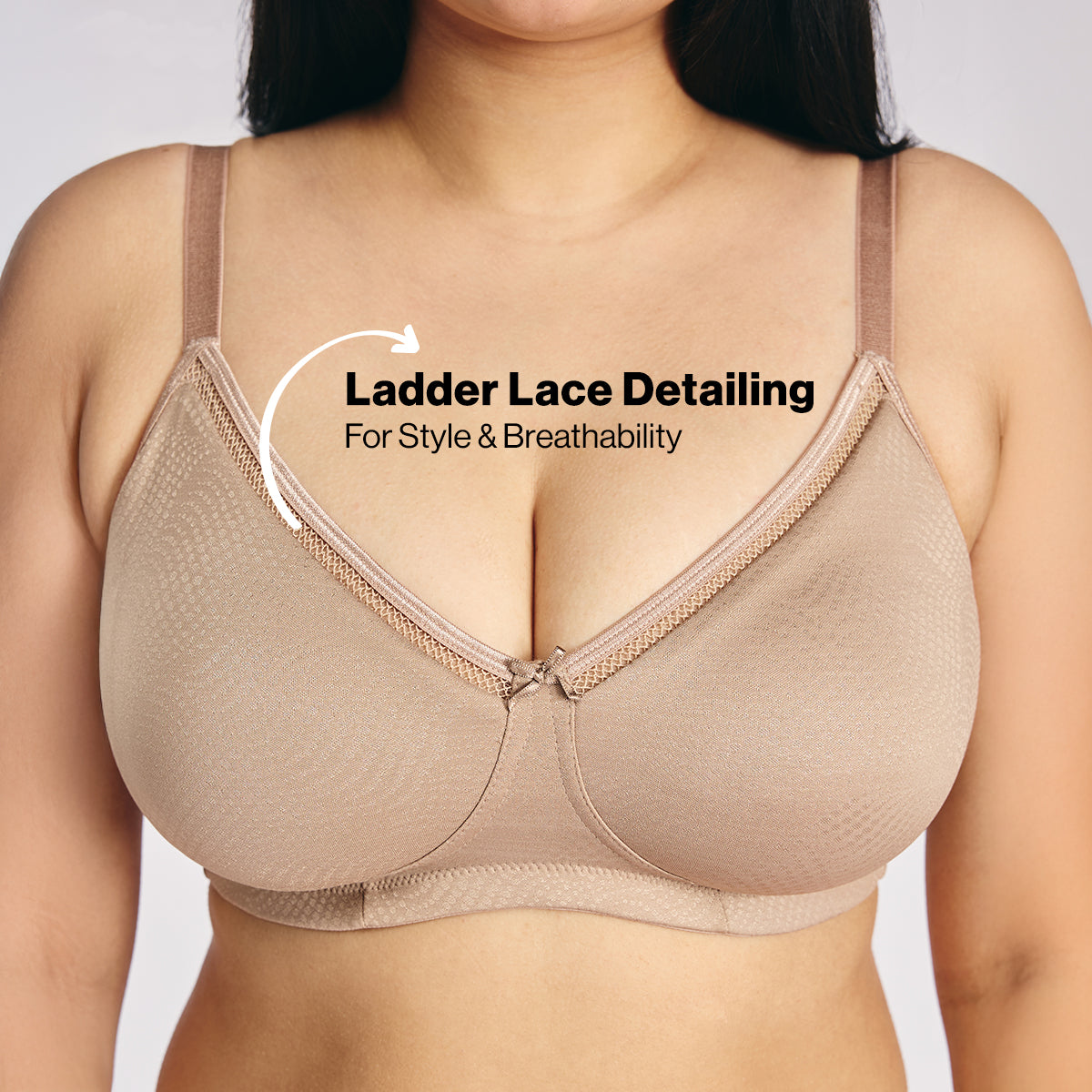 Hidden Support Non Padded Non Wired Bra In Luxe Jacquard Fabric-NYB390-Nude