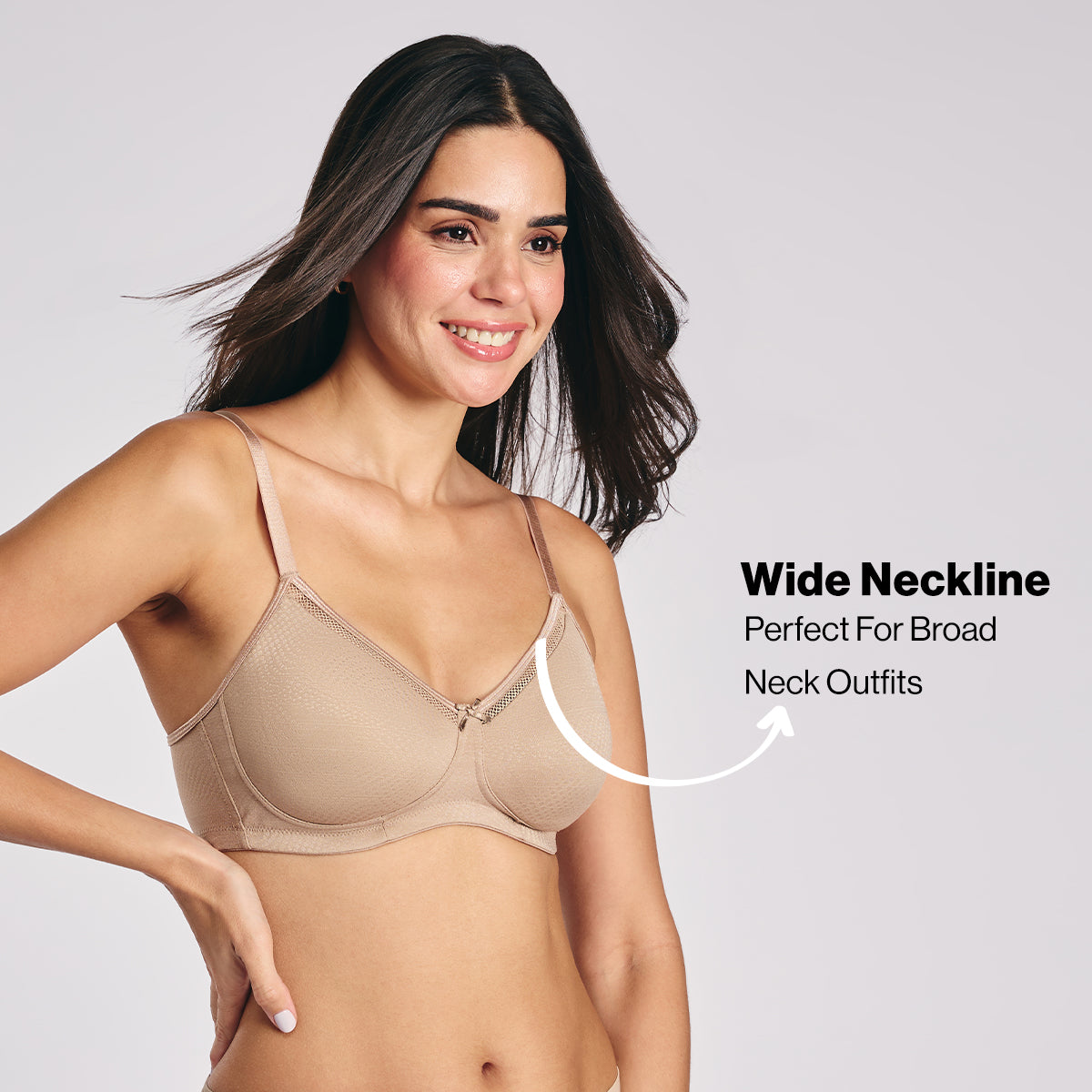 Hidden Support Non Padded Non Wired Bra In Luxe Jacquard Fabric-NYB390-Nude