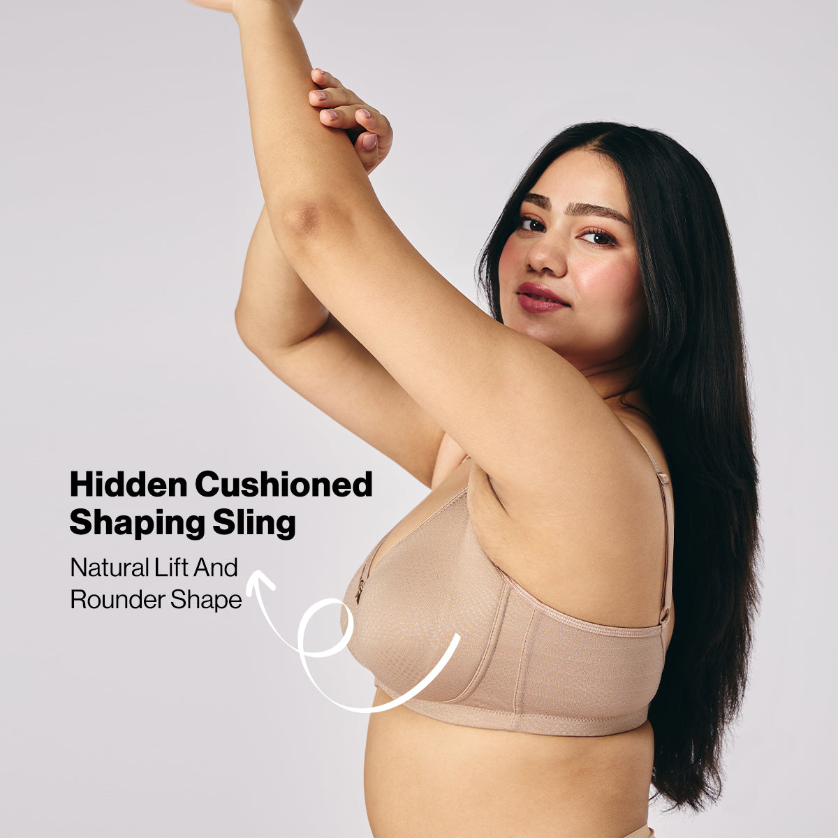 Hidden Support Non Padded Non Wired Bra In Luxe Jacquard Fabric-NYB390-Nude