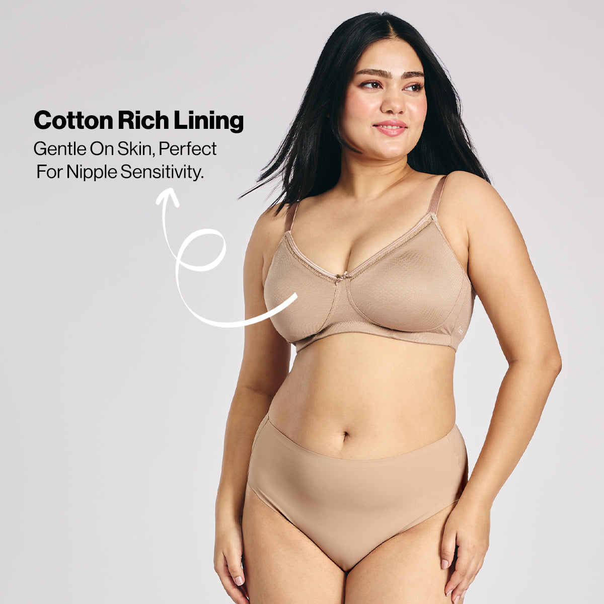 Hidden Support Non Padded Non Wired Bra In Luxe Jacquard Fabric-NYB390-Nude