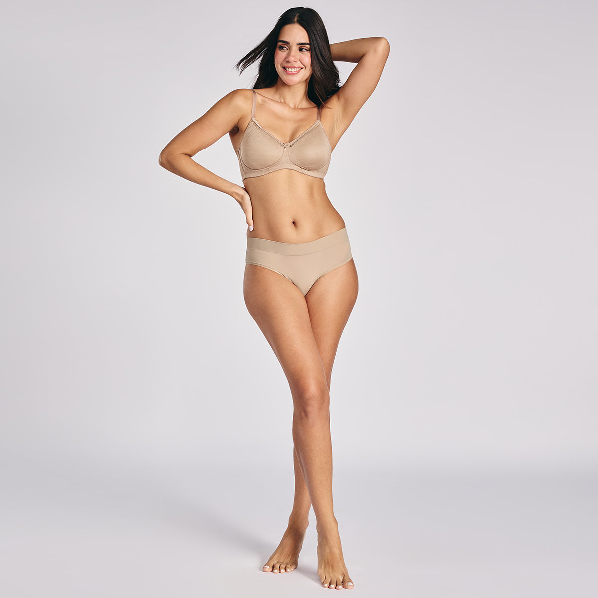 Hidden Support Non Padded Non Wired Bra In Luxe Jacquard Fabric-NYB390-Nude