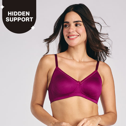 Hidden Support Non Padded Non Wired Bra In Luxe Jacquard Fabric-NYB390-Plum