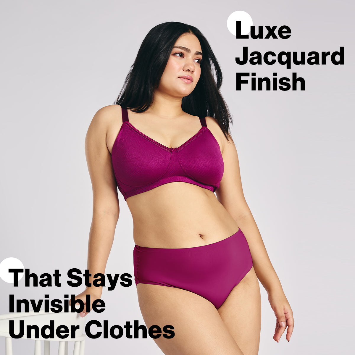 Hidden Support Non Padded Non Wired Bra In Luxe Jacquard Fabric-NYB390-Plum