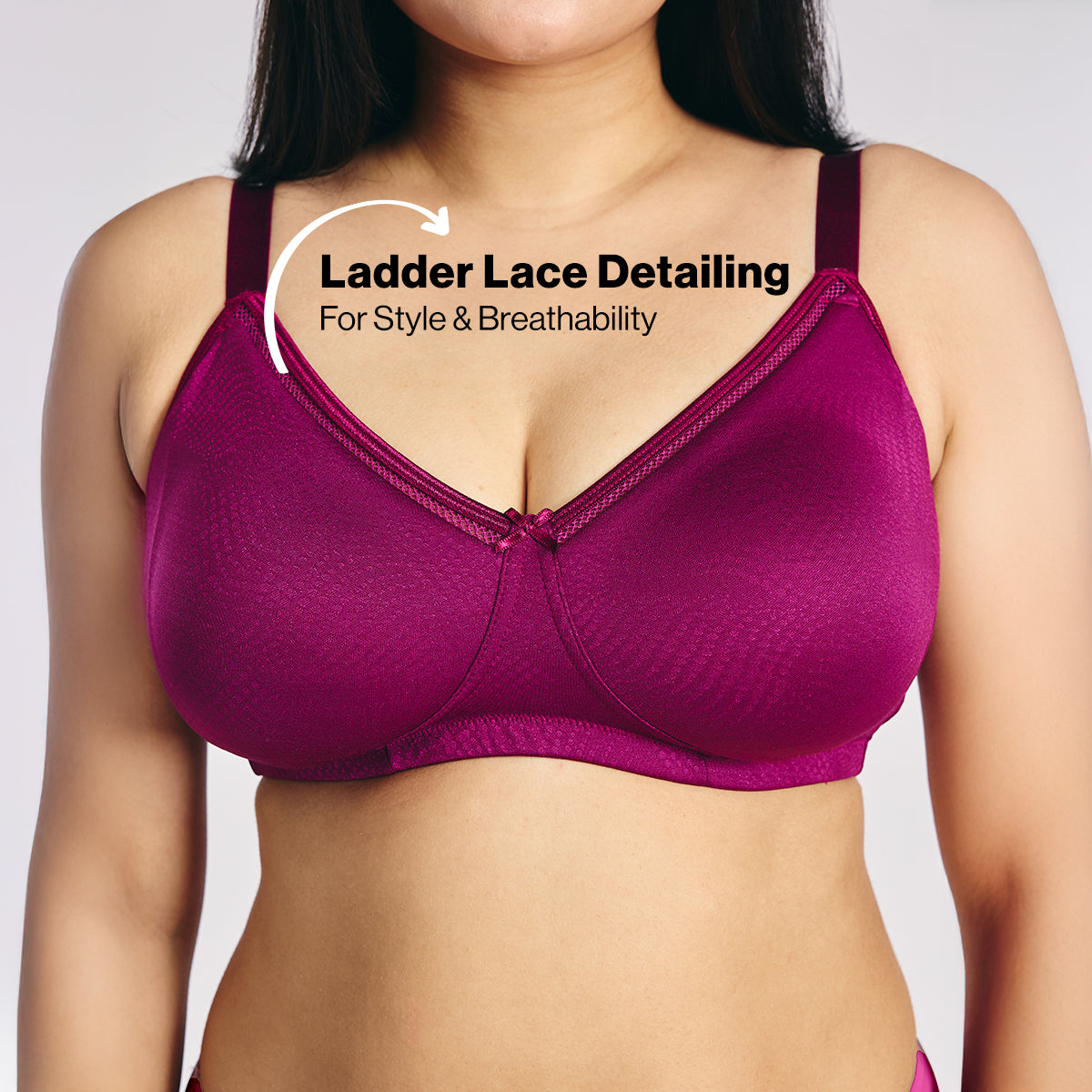 Hidden Support Non Padded Non Wired Bra In Luxe Jacquard Fabric-NYB390-Plum