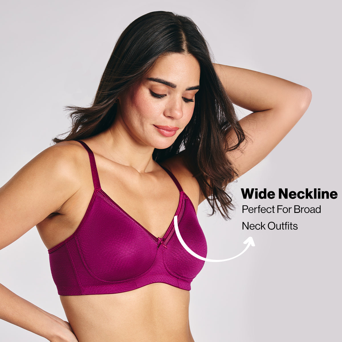 Hidden Support Non Padded Non Wired Bra In Luxe Jacquard Fabric-NYB390-Plum