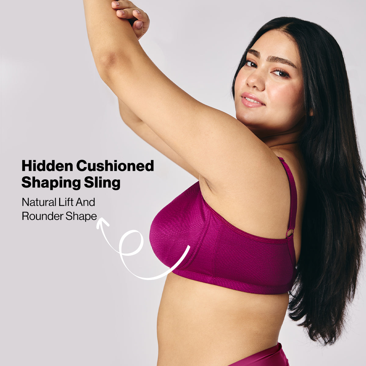 Hidden Support Non Padded Non Wired Bra In Luxe Jacquard Fabric-NYB390-Plum
