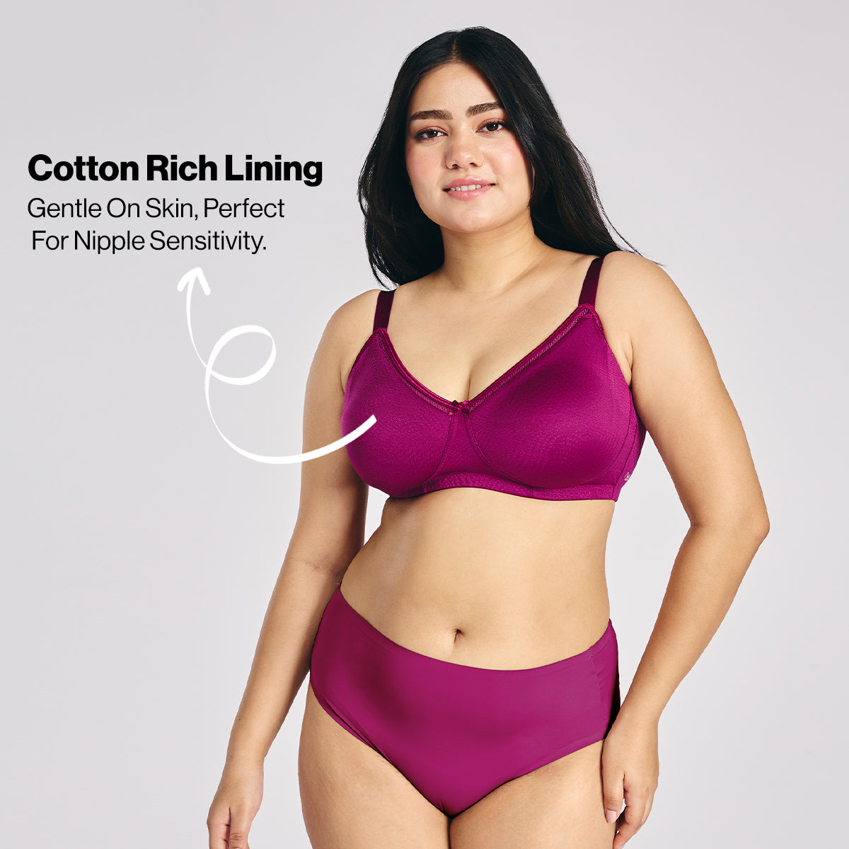 Hidden Support Non Padded Non Wired Bra In Luxe Jacquard Fabric-NYB390-Plum