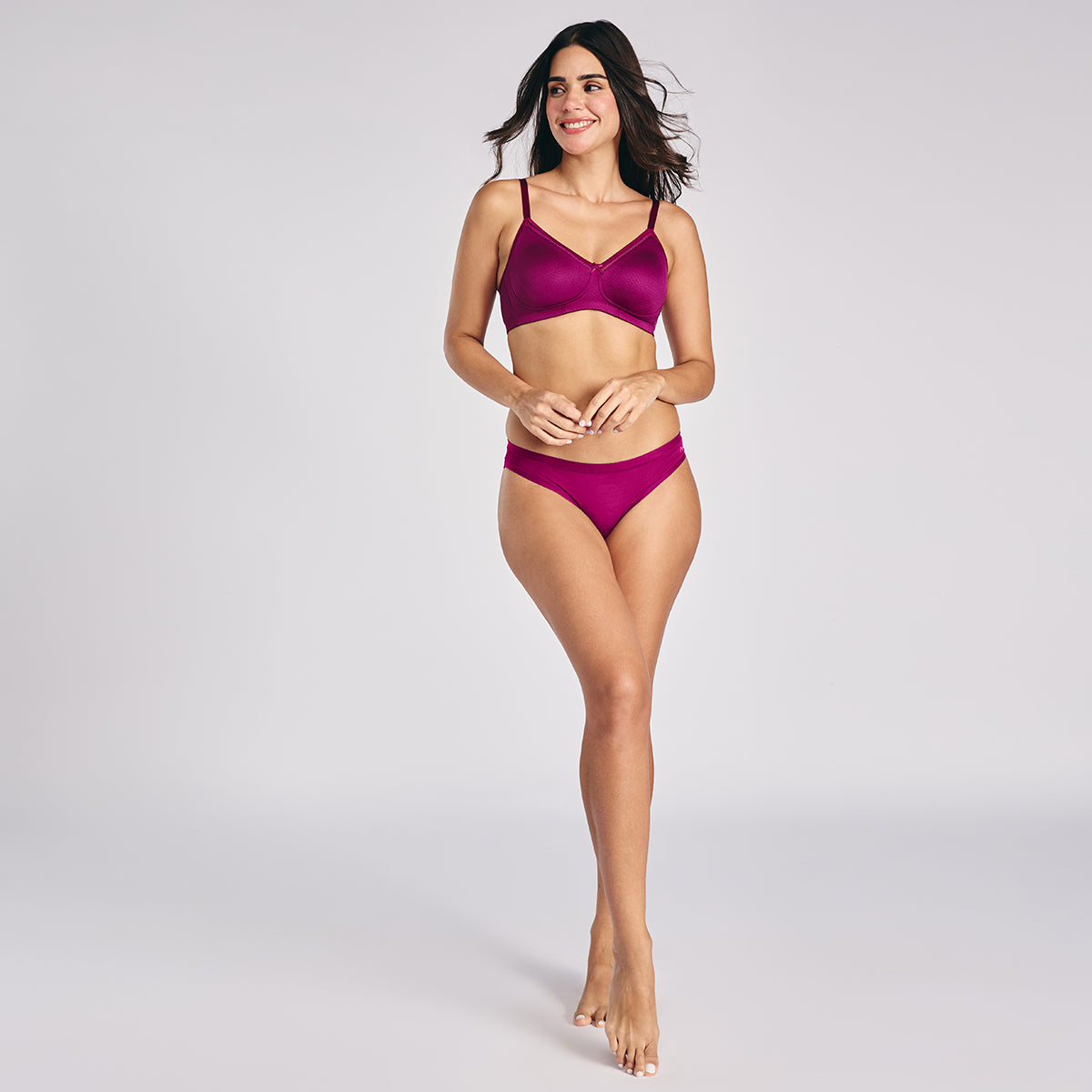 Hidden Support Non Padded Non Wired Bra In Luxe Jacquard Fabric-NYB390-Plum