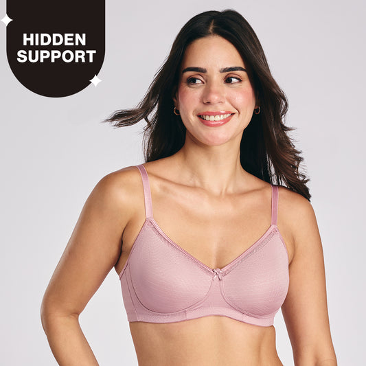 Hidden Support Non Padded Non Wired Bra In Luxe Jacquard Fabric-NYB390-Rose
