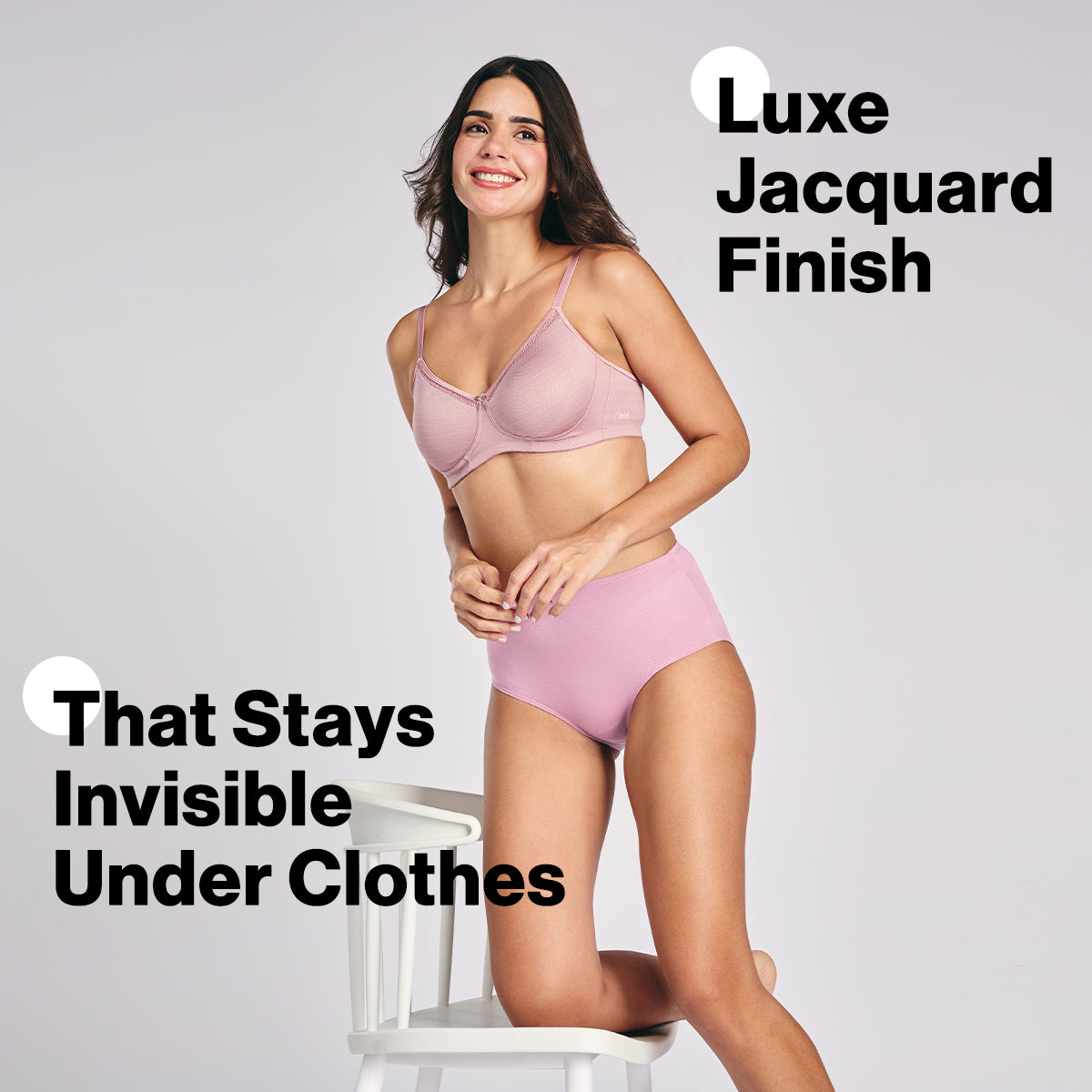 Hidden Support Non Padded Non Wired Bra In Luxe Jacquard Fabric-NYB390-Rose