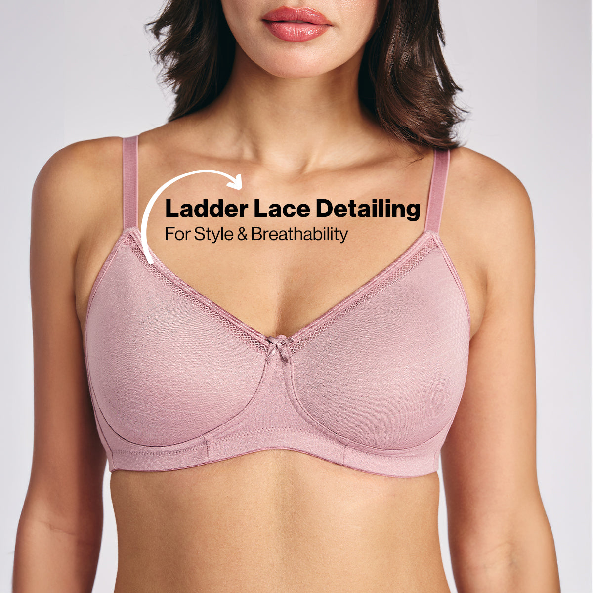 Hidden Support Non Padded Non Wired Bra In Luxe Jacquard Fabric-NYB390-Rose
