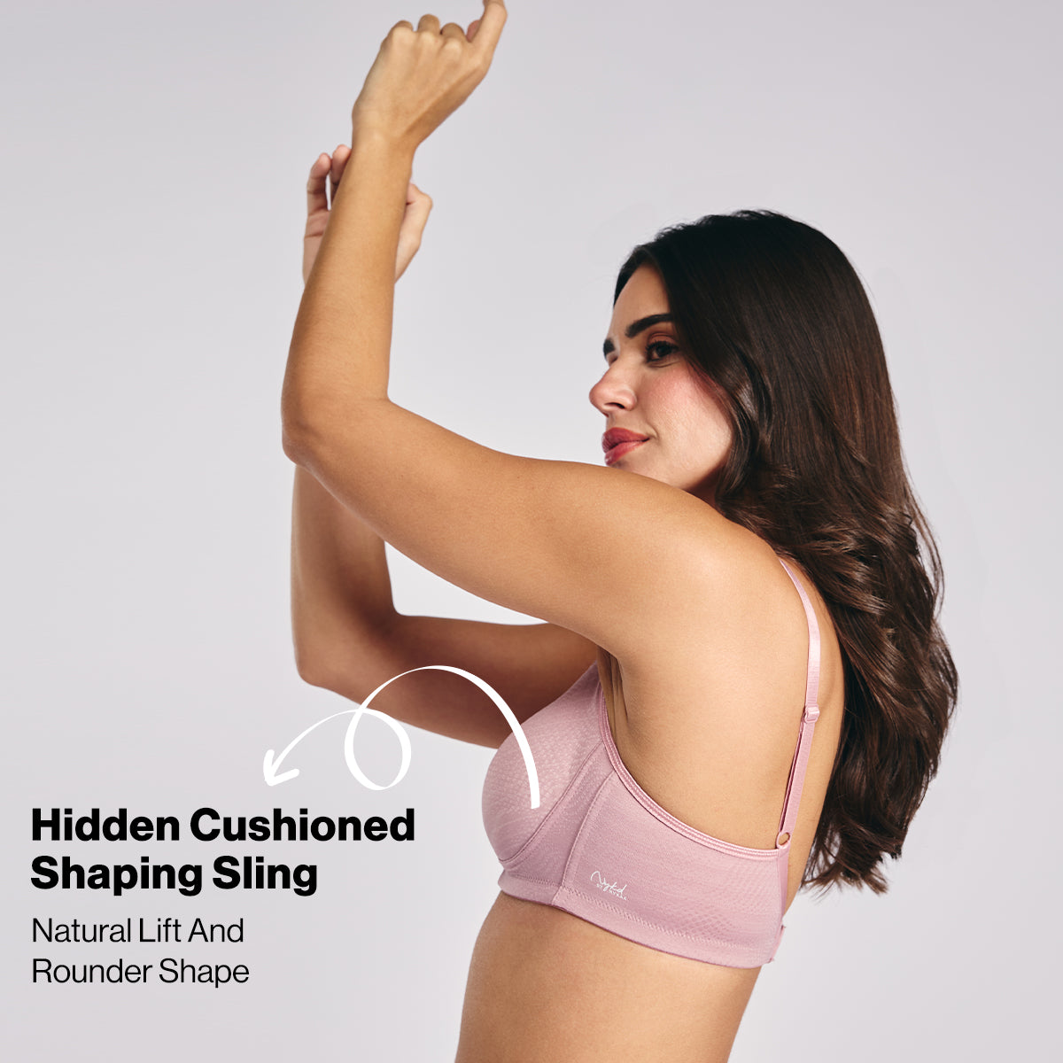 Hidden Support Non Padded Non Wired Bra In Luxe Jacquard Fabric-NYB390-Rose
