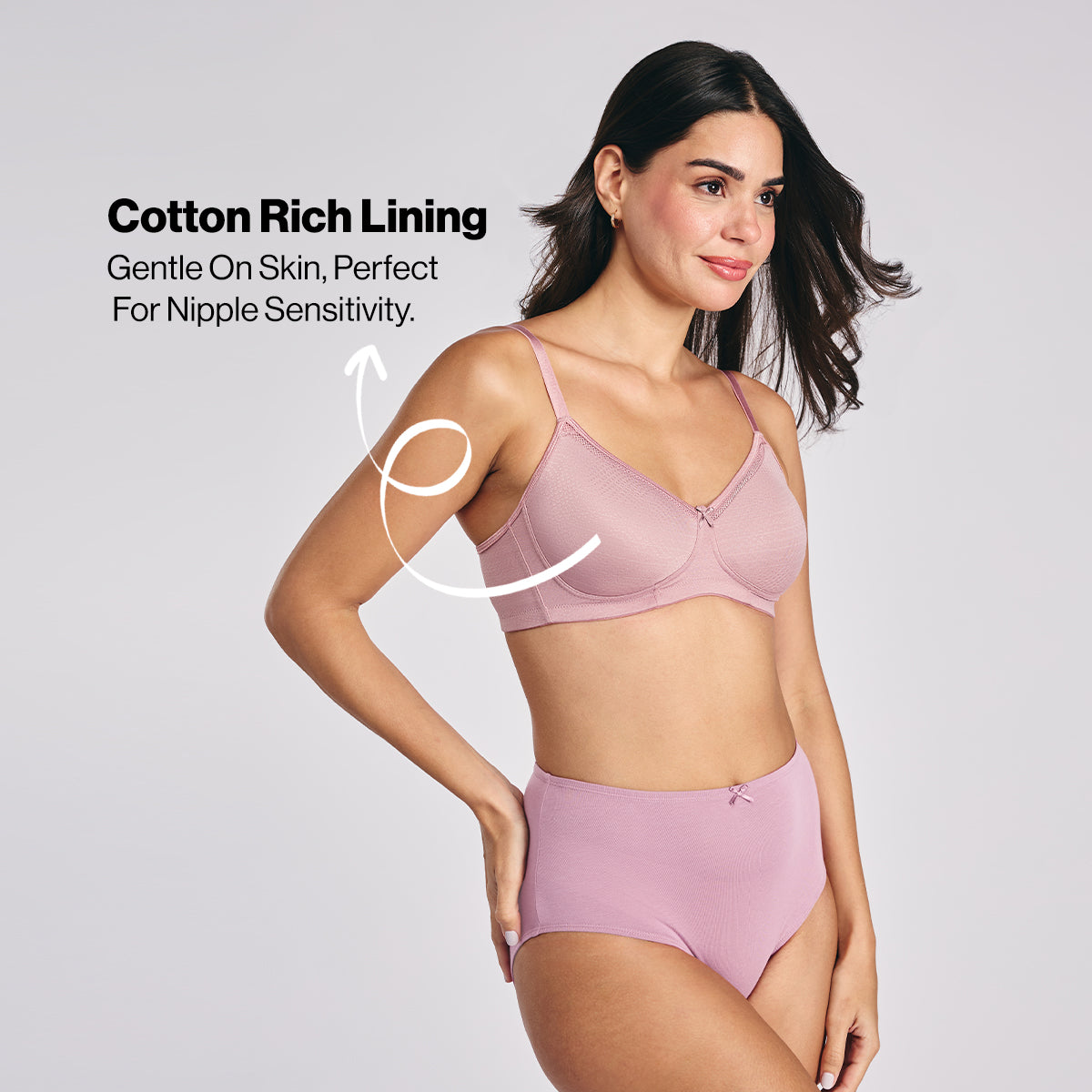 Hidden Support Non Padded Non Wired Bra In Luxe Jacquard Fabric-NYB390-Rose