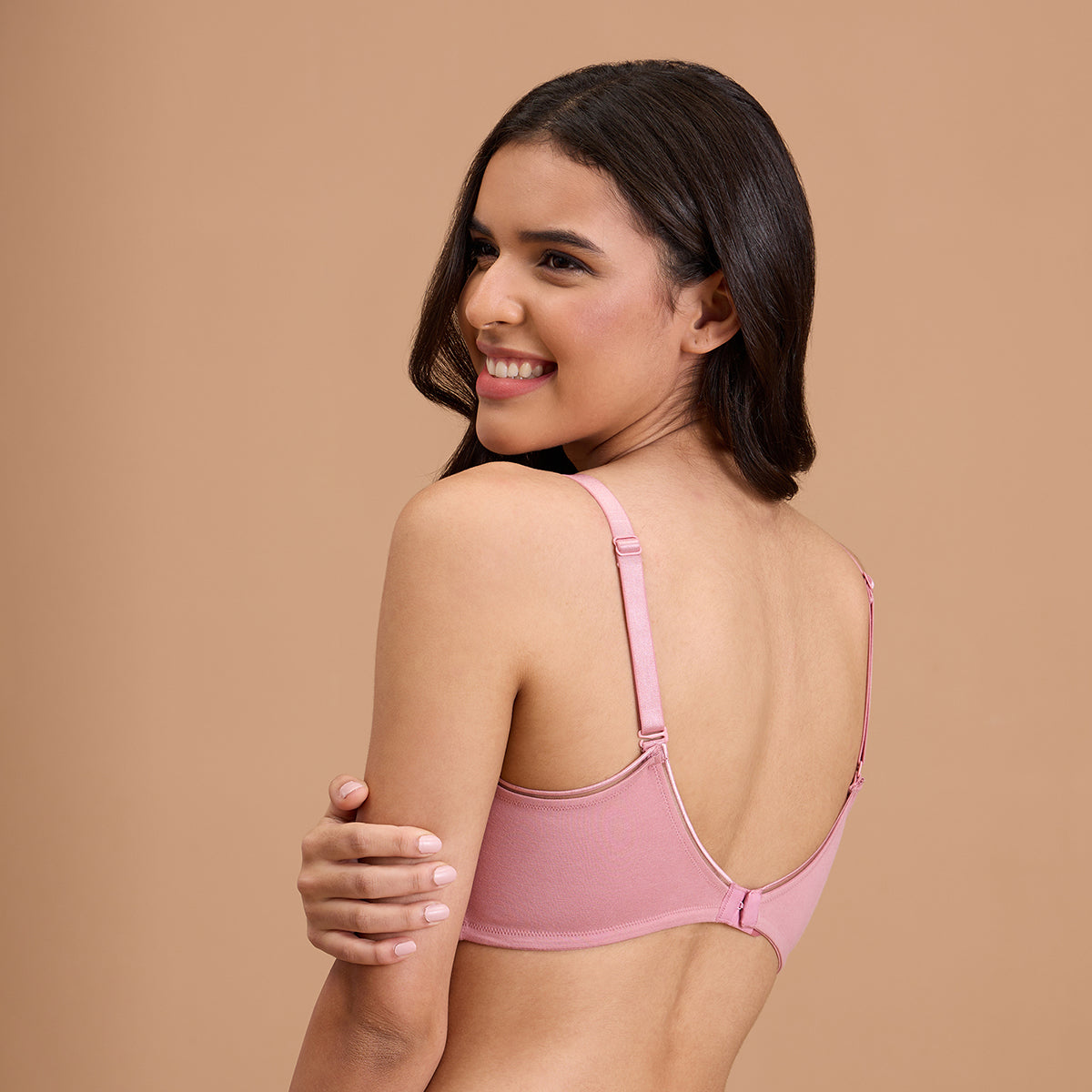 Cotton Deep Neck Non Padded Non Wired Bra with Low Back-NYB391-Blush