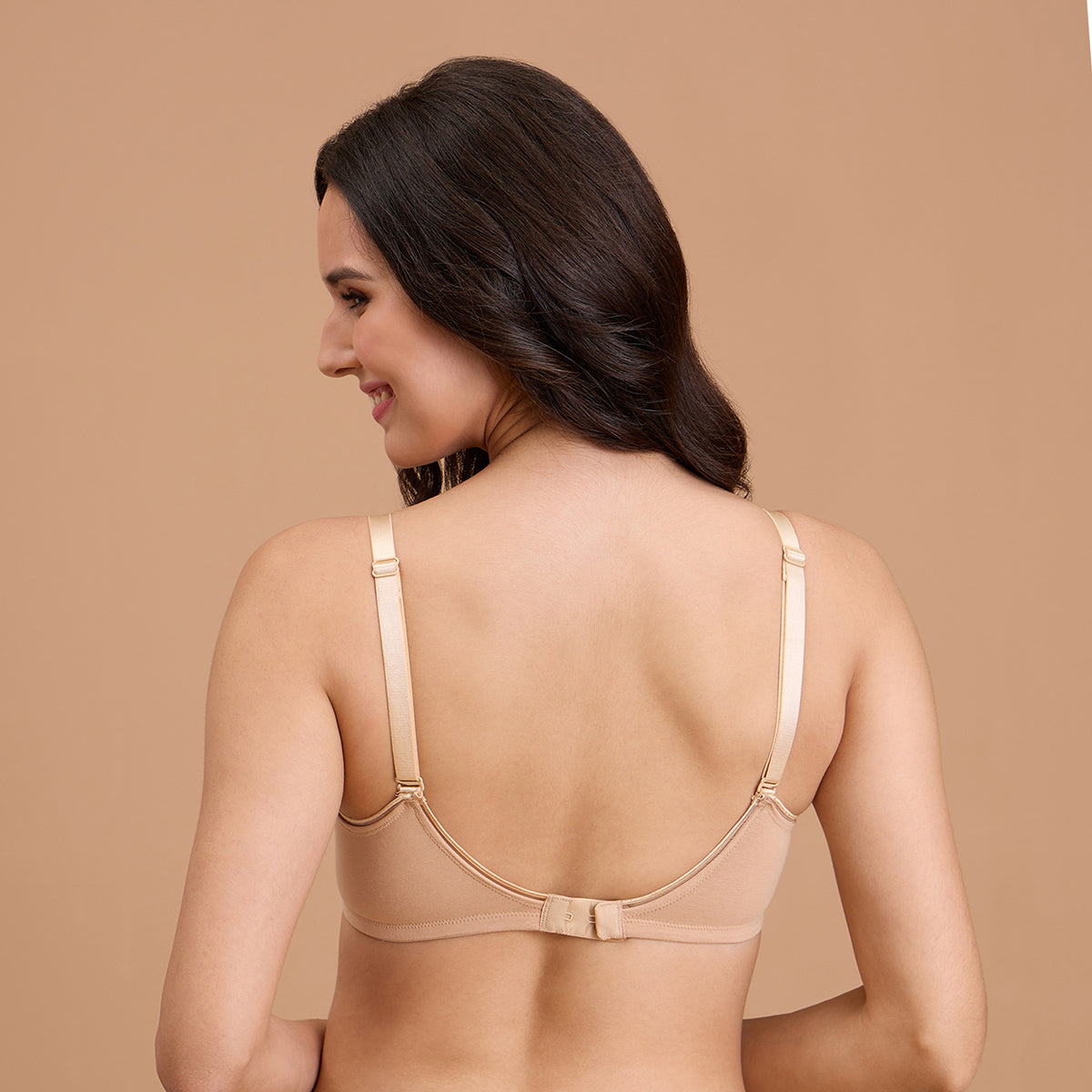 Cotton Deep Neck Non Padded Non Wired Bra with Low Back-NYB391-Sand