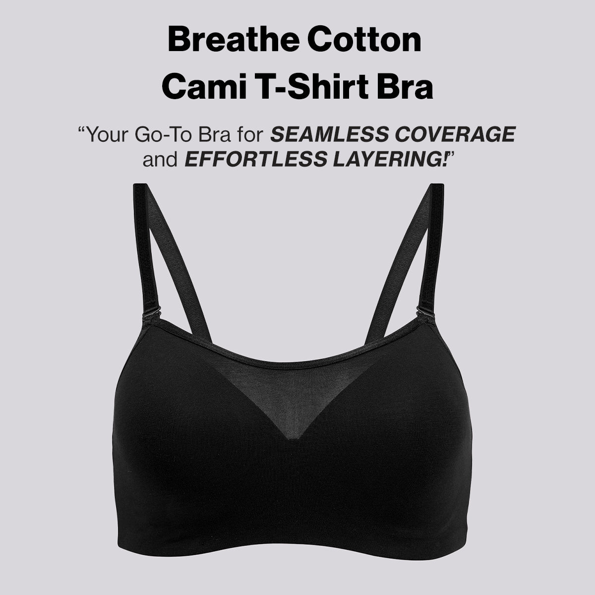Nykd By Nykaa Breathe Cotton Everyday Padded Non Wired Cami T-Shirt Bra NYB402 Black
