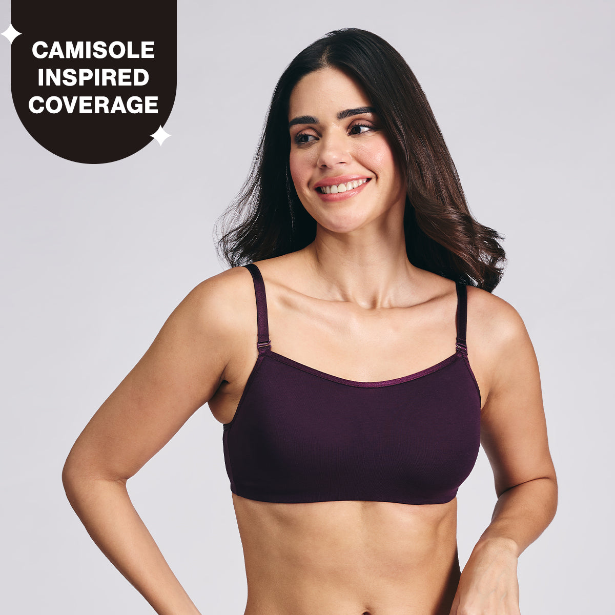 Nykd By Nykaa Breathe Cotton Everyday Padded Non Wired Cami T-Shirt Bra NYB402 Purple