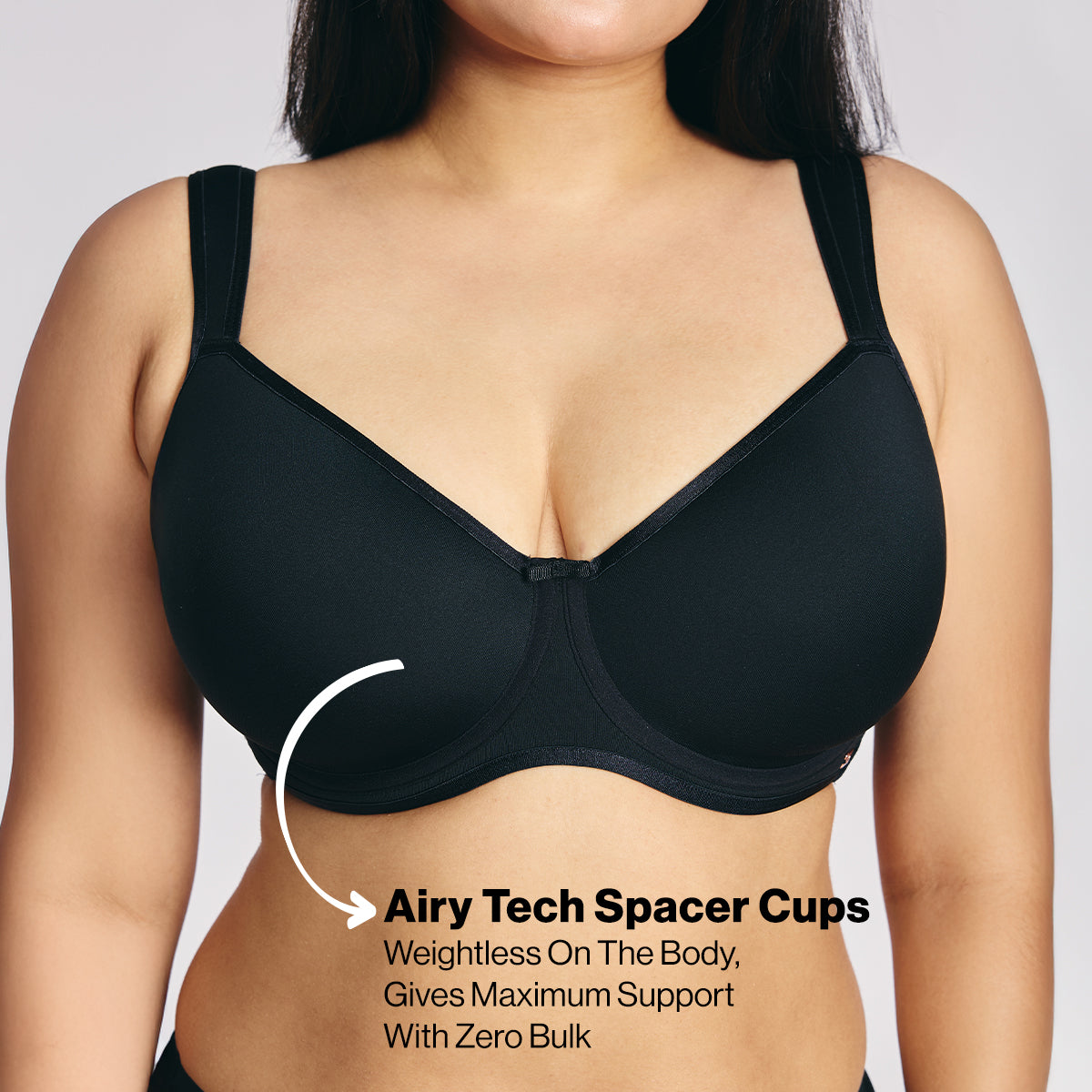 Nykd by Nykaa AirFlex Spacer Lightly Padded Non Wired Breathable Bra-Black NYB423