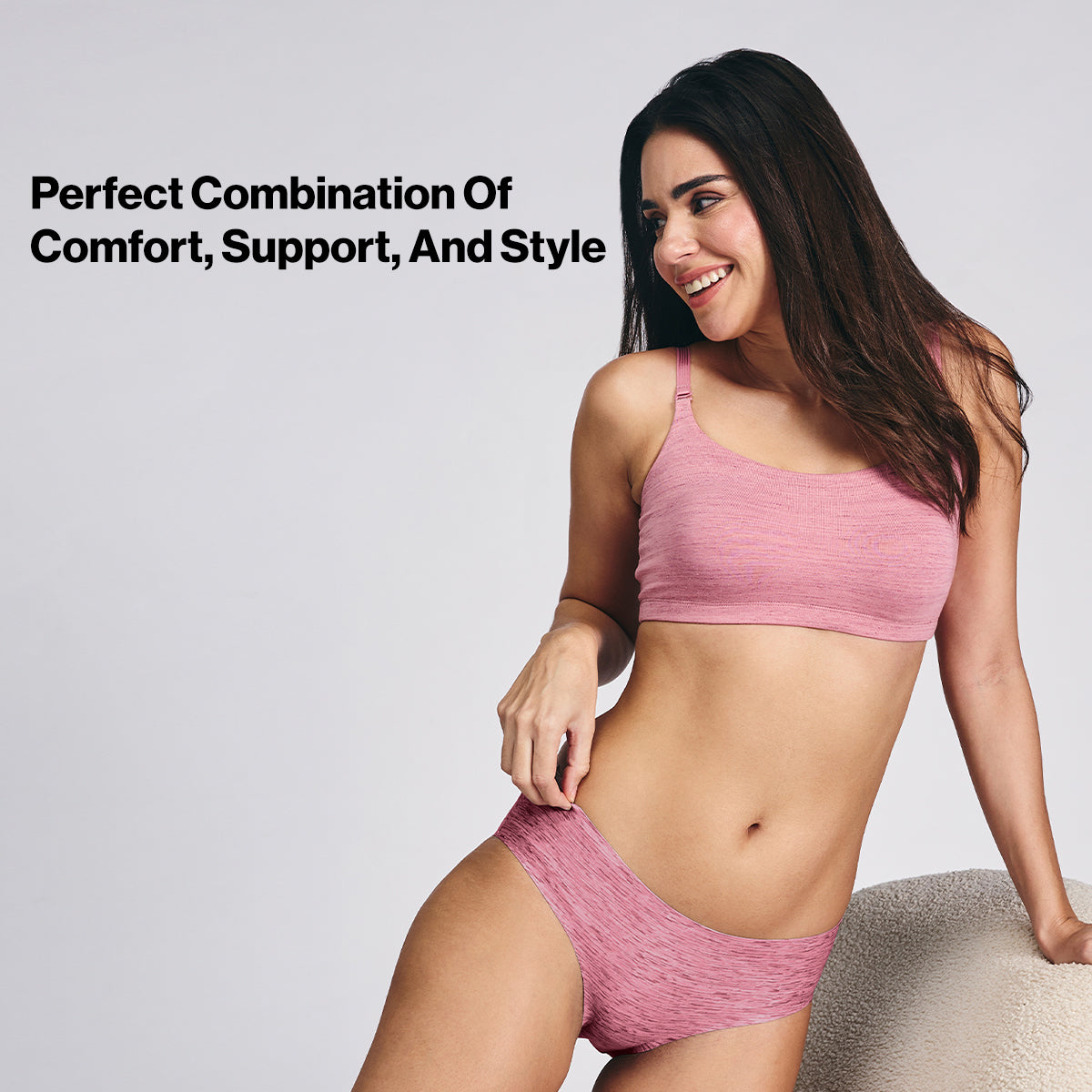 Nykd By Nykaa Easy Breezy Breathe Cotton Non-Padded Non-Wired Slip On Bra NYB430 Blush Slub