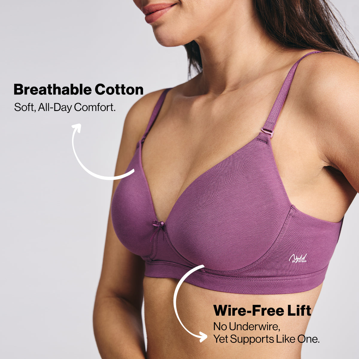 Nykd By Nykaa Magic Lift Multiway Breathe Cotton Padded Non-Wired T-Shirt Bra NYB431 Berry C