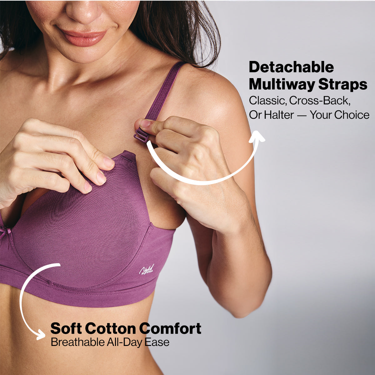 Nykd By Nykaa Magic Lift Multiway Breathe Cotton Padded Non-Wired T-Shirt Bra NYB431 Berry C