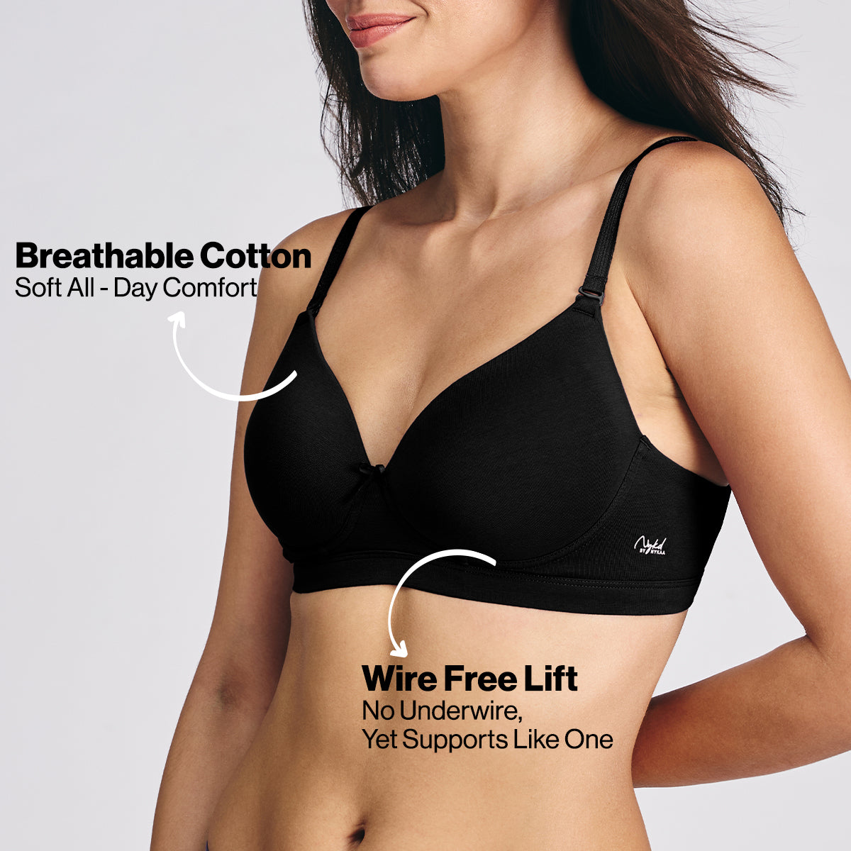 " Nykd By Nykaa Magic Lift Multiway Breathe Cotton Padded Non-Wired T-Shirt Bra NYB431 Black"