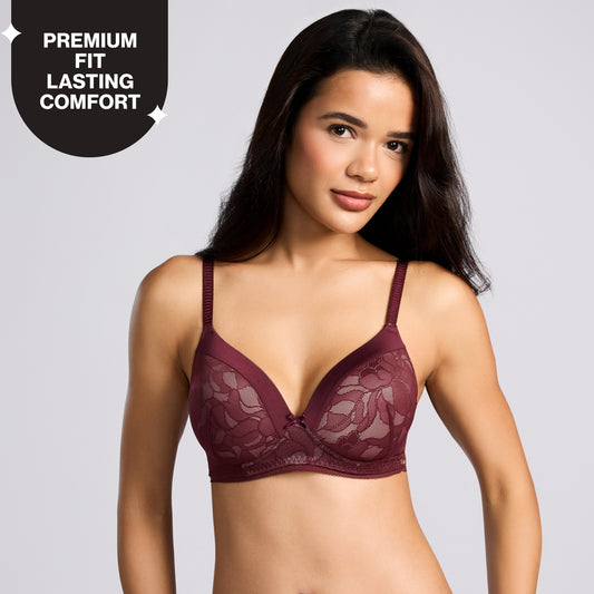 Nykd By Nykaa The Bridal Edit Lacy T-Shirt Padded Non-Wired Bra-NYB446 F Maroon