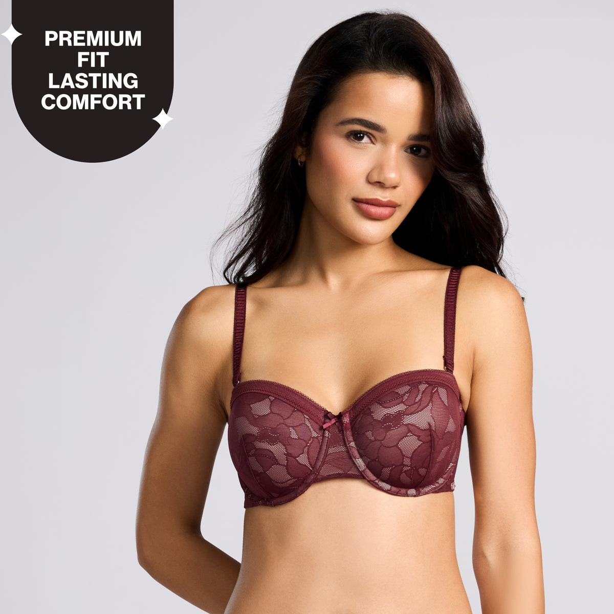 Nykd By Nykaa The Bridal Edit Lacy Strapless Padded Wired Bra-NYB448 F Maroon