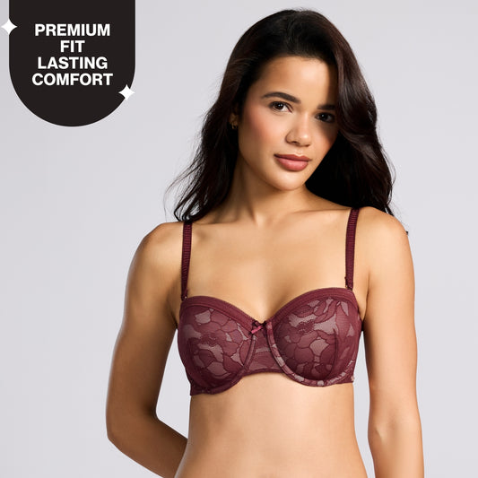 Nykd By Nykaa The Bridal Edit Lacy Strapless Padded Wired Bra-NYB448 F Maroon