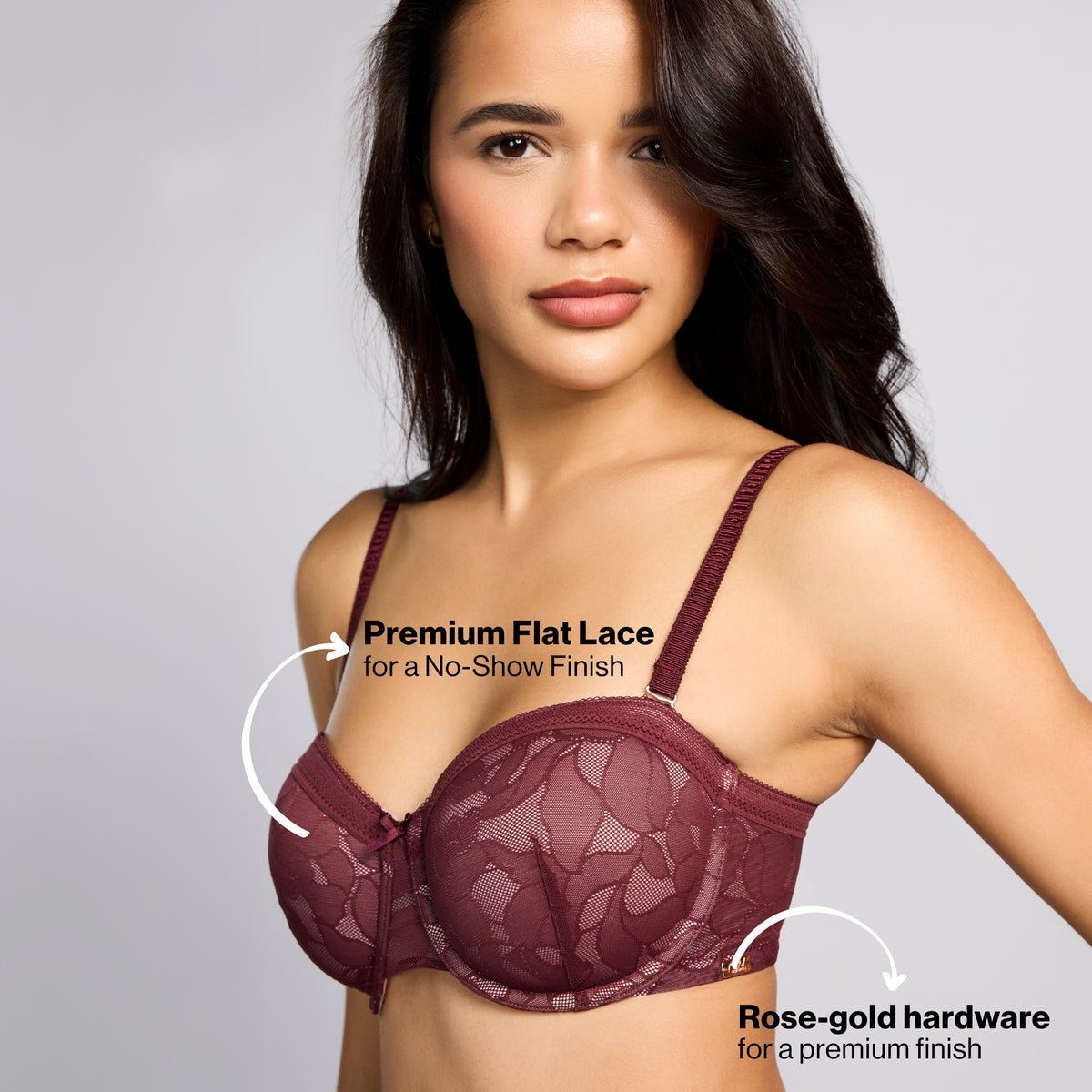 Nykd By Nykaa The Bridal Edit Lacy Strapless Padded Wired Bra-NYB448 F Maroon