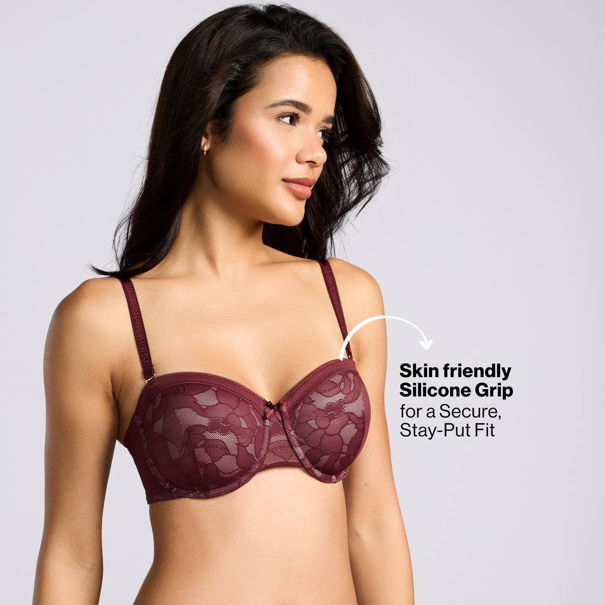 Nykd By Nykaa The Bridal Edit Lacy Strapless Padded Wired Bra-NYB448 F Maroon