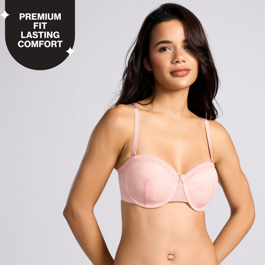 Nykd By Nykaa The Bridal Edit Lacy Strapless Padded Wired Bra-NYB448 R Pink