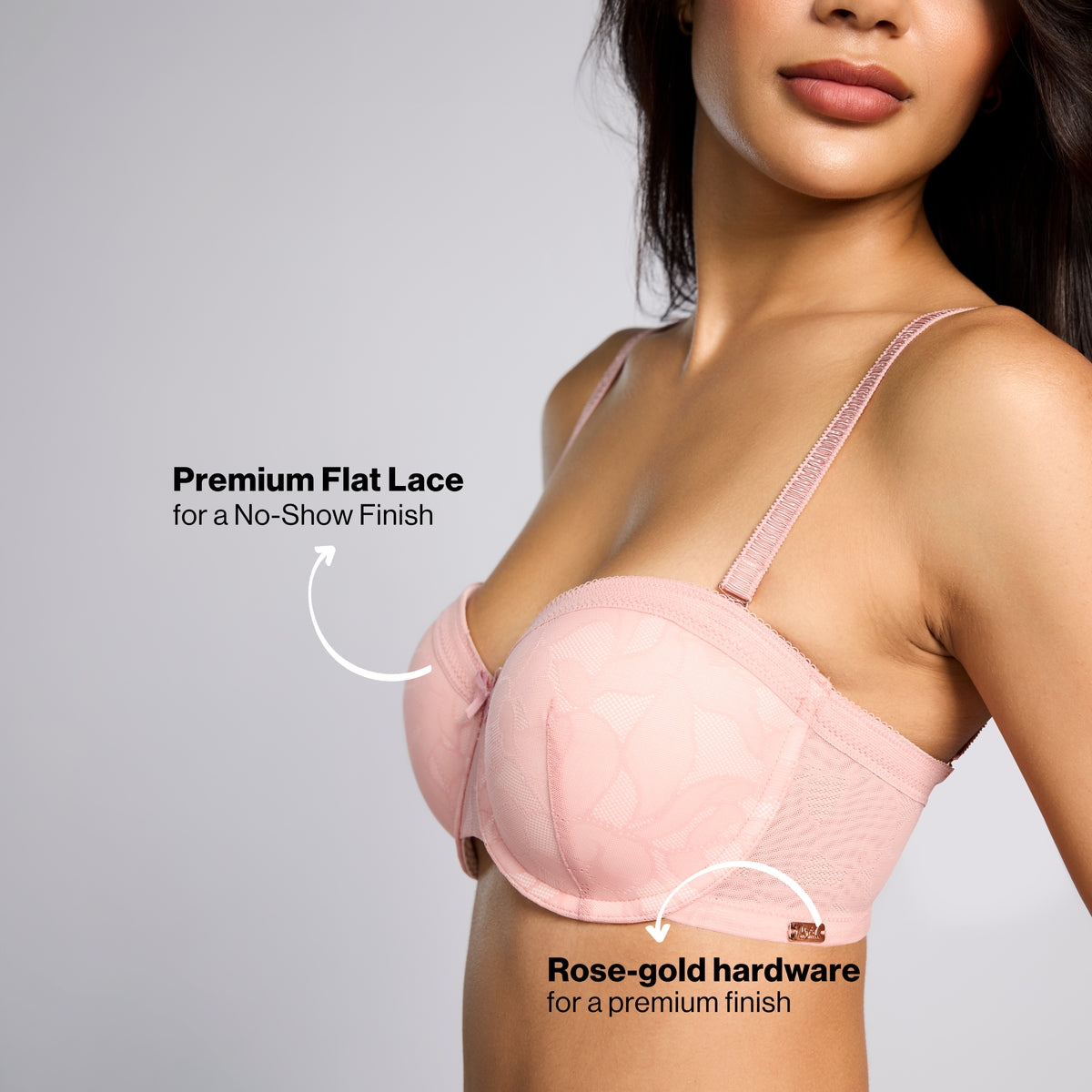 Nykd By Nykaa The Bridal Edit Lacy Strapless Padded Wired Bra-NYB448 R Pink