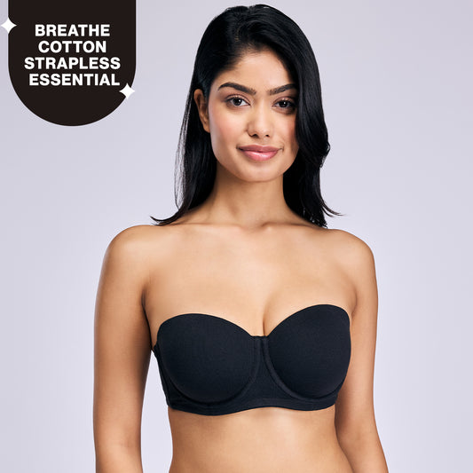 Nykd By Nykaa Ultimate 24/7 Breathe Cotton Multiway Padded Wired Strapless Bra NYB456 Black