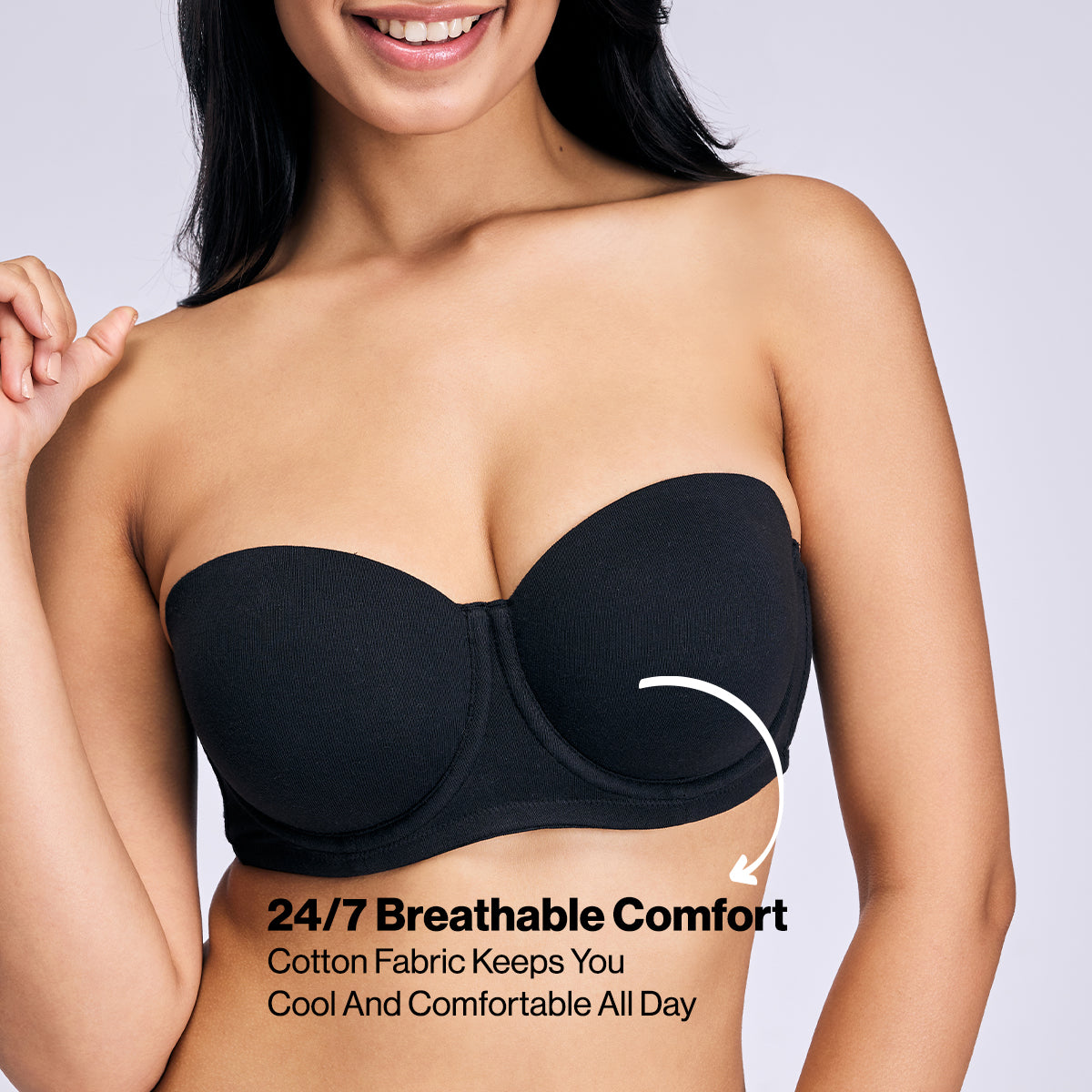 Nykd By Nykaa Ultimate 24/7 Breathe Cotton Multiway Padded Wired Strapless Bra NYB456 Black